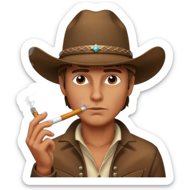 Serious guy with a cowboy hat smoking sticker