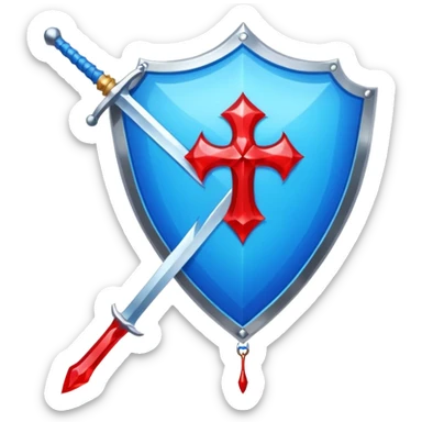 Make the blue even brighter on the shiny kite shield, keep the vertical sword and blood effect, in apple emoji style. sticker