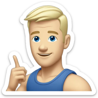 pointing finger upwards white blonde man buzzcut blue eyes tanktop sticker