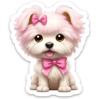 Pink fluffy small dog with cute bow  sticker