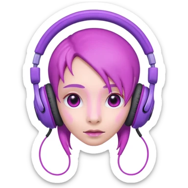 headphone wearing pink alien, purple haired sticker
