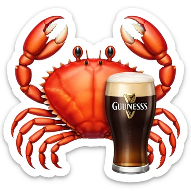 A crab holding a guiness sticker