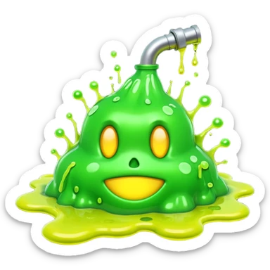 3D render of Green Ooze Puddle, toxic waste aesthetic, neon green bubbling liquid, caution yellow metal, industrial warning texture, Apple emoji style, isolated on white background --v 6.0 sticker
