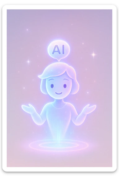AI assistant hologram, floating, soft colors sticker
