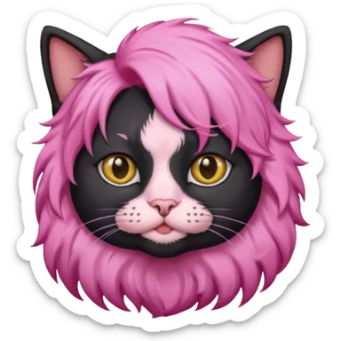 Black cat wearing a male pink hair wig sticker