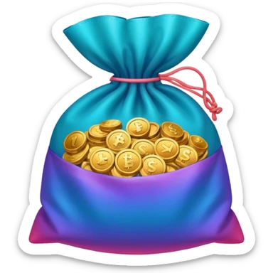 Many Coins pack in bag
in gradient of turquoise, blue, pink, purple, and coral
 sticker