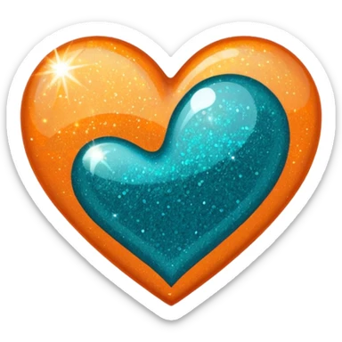 Orange and teal glitter heart sticker