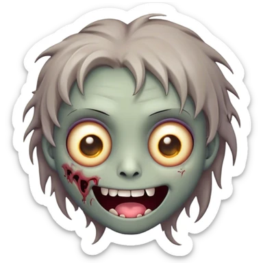 Cinematic Cute Zombie Portrait Emoji, with a delightfully quirky, slightly disheveled face in muted ashen hues, featuring quirky bright eyes and a playful, stitched-together smile, simplified yet irresistibly charming, highly detailed with a soft glowing outline that captures the adorable, offbeat spirit of a zombie who’s more cute than creepy! sticker