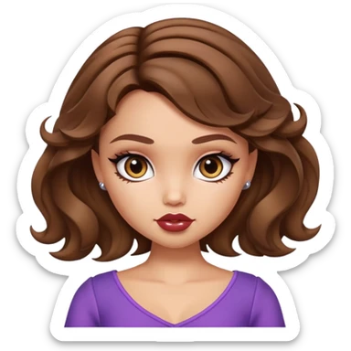pretty bratz baddie, short wavy brown hair,  sticker