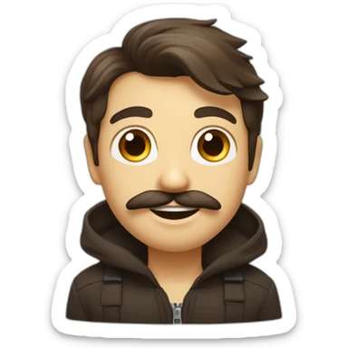 Visage fin très petite moustache noir yeux foncé cheveux brun plaqué à droite sticker