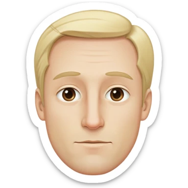 Đàn ông, mặt to, tóc vàng nhạt rất ít tóc, cằm dài, mặt đầy đặn, trán cao, mũi to sticker