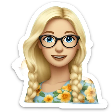 Gorgeous blond lady blue eyes with flowers and butterflies wearing glasses  sticker
