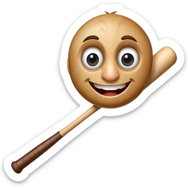 Baseball bat with large expressive eyes, a small button nose, and a wide grin sticker