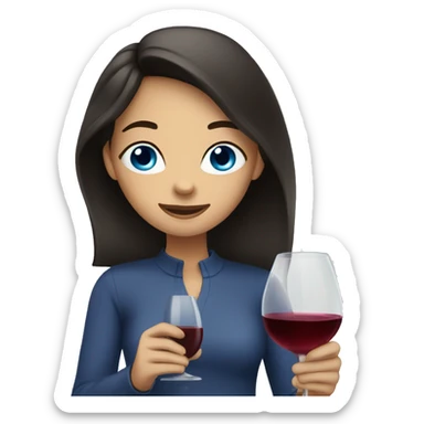 Girl with dark hair, blue eyes drinking wine while cleaning  sticker