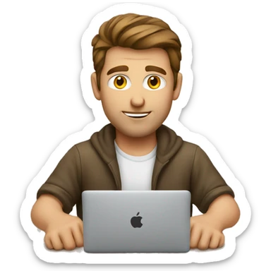 brown haired white man developer working on macbook sticker