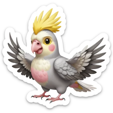 cockatiel in iOS emoji style, wings slightly open, with a friendly expression and classic cockatiel colors sticker