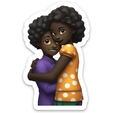 Dark skin girl hugging a clown sticker