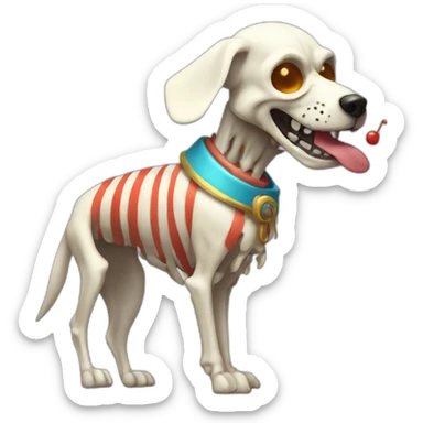 half dog half man skeleton squeaking a clown horn sticker