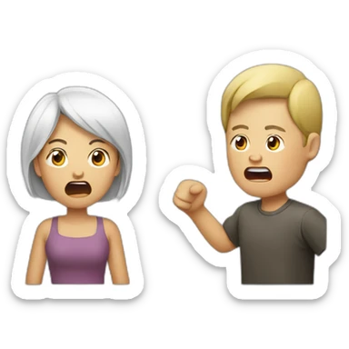 an asian woman yelling at a white man sticker