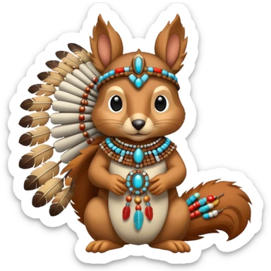 Full Robotic squirrel wearing native American regalia with feathers and beads sticker