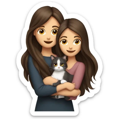 Two long hair brunettes keeping two cats in their hands sticker