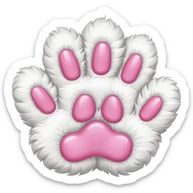 white fluffy paw, view from the top, pink nails, cute, paw only sticker