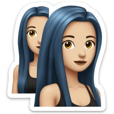white girl with long straight dark blue hair wearing black tank top sticker