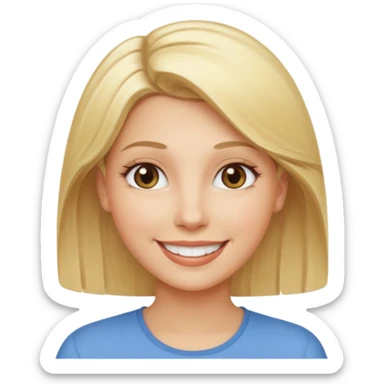 A woman has blonde hair with a smile sticker