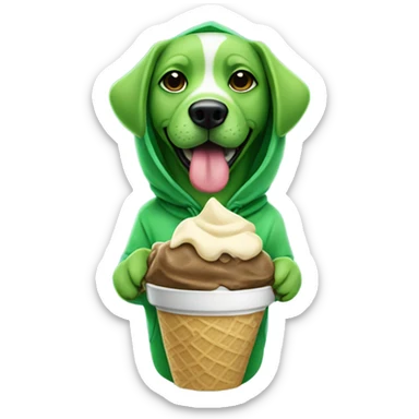 Green dog with a hoodie holding ice cream sticker