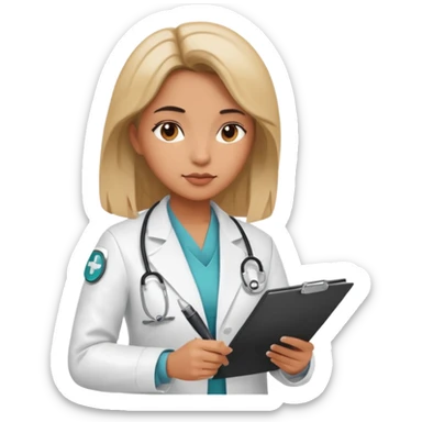 woman medic signing contract for job sticker