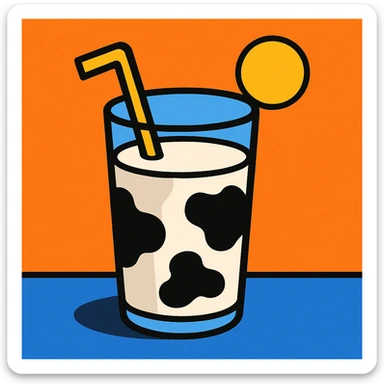 a glass of milk with a cow pattern, playful style sticker