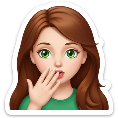 White girl with long brown hair and green eyes blowing a kiss sticker