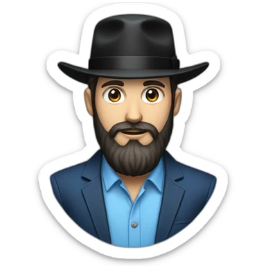 Bearded Hasidic Man in blue button down shirt, blazer, black fedora sticker