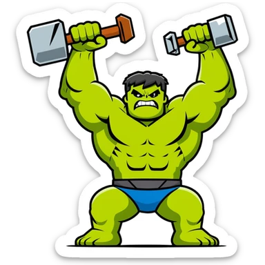 Hulk lifting Thor's hammer triumphantly sticker