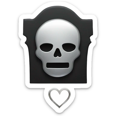 a black tombstone in silver RIP and a silver heart sticker
