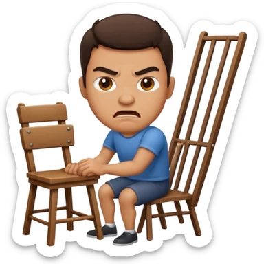 Angry man holding a chair sticker