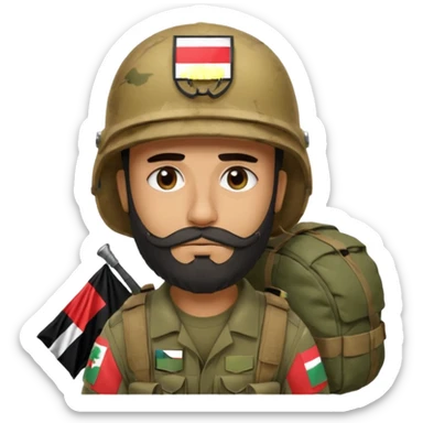 A very tired and sad, swarthy Iraqi soldier with a beard, an Iraqi flag on his helmet, a sad expression and bags under his eyes sticker