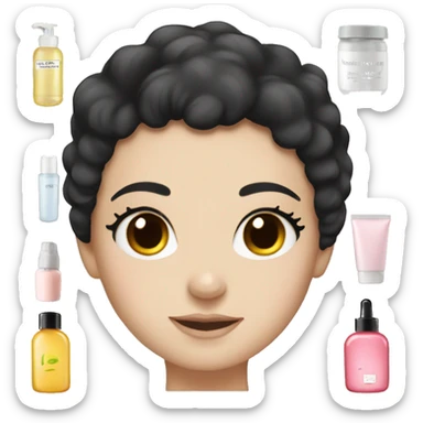 White girl black hair doing skin care sticker