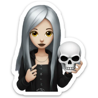 Goth girl with skull in her hand sticker