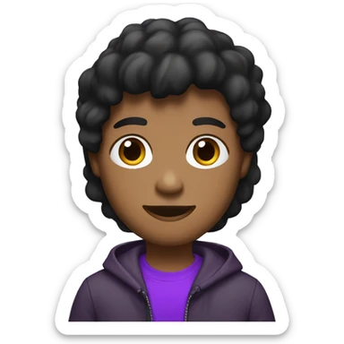 aring a brown and black t-shirt and a jacket that is a mixture of purple and black. sticker