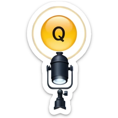 A spotlight projecting “QC” into the night sky sticker