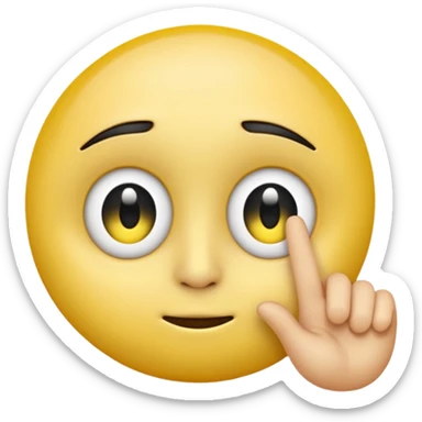 A circular yellow emoji with a smooth, gradient-shiny surface, featuring two large round eyes with white sclera and black pupils, conveying thoughtfulness. A yellow finger is placed beside the mouth with a simple 'ε' symbol in front. sticker