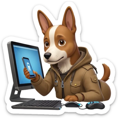 A dog playing Fortnite in his computer sticker