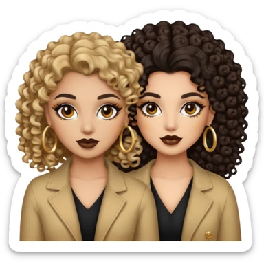 Boujy baddie best friends, trendy heavy makeup both dark hair one light skinned and one light brown with curls  sticker