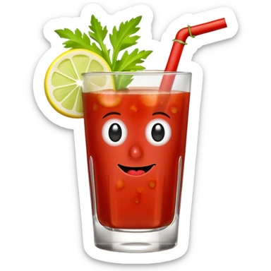 A cheerful Bloody Mary cocktail with a thumbs up emoji hand sticker