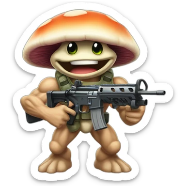 Strong muscles Mushroom turtle with a machine gun sticker