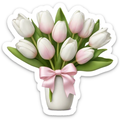 White tulips bouquet with light pink bow  sticker