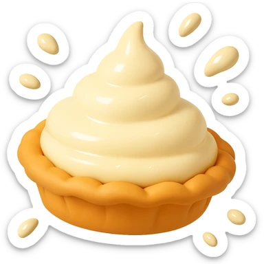 Remove the background so only the intact cream pie and cream splashes are visible, keep the playful 3D emoji style, golden brown crust, and same angle sticker