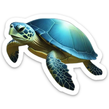 Turtle in deep ocean,blue soft light sparking behind her sticker