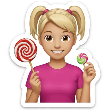 Using this emoji 🥹 make me one with ponytail hair holding a lollipop in each hand sticker